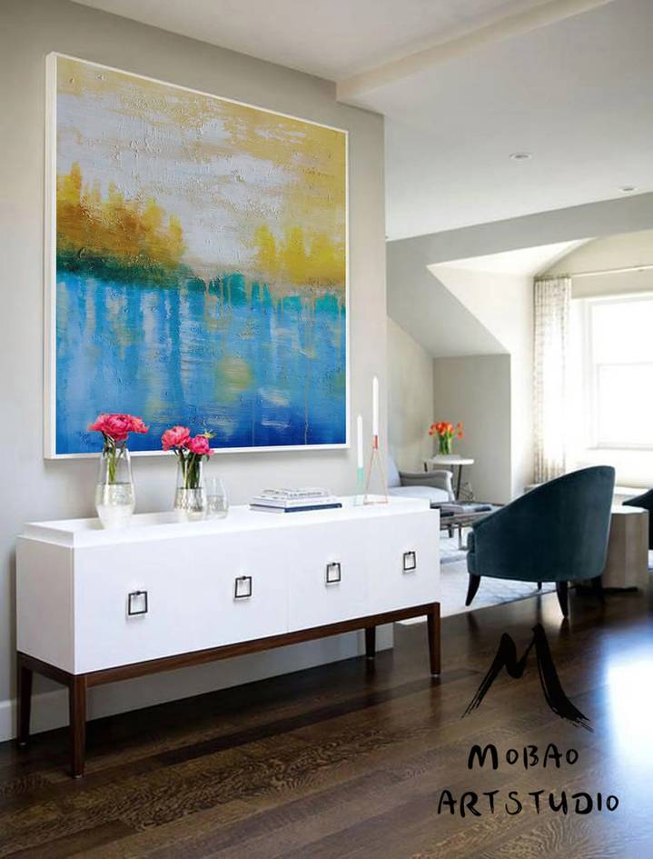 Pop Landscape Blue Abstract Canvas Artwork LF0RB wall art